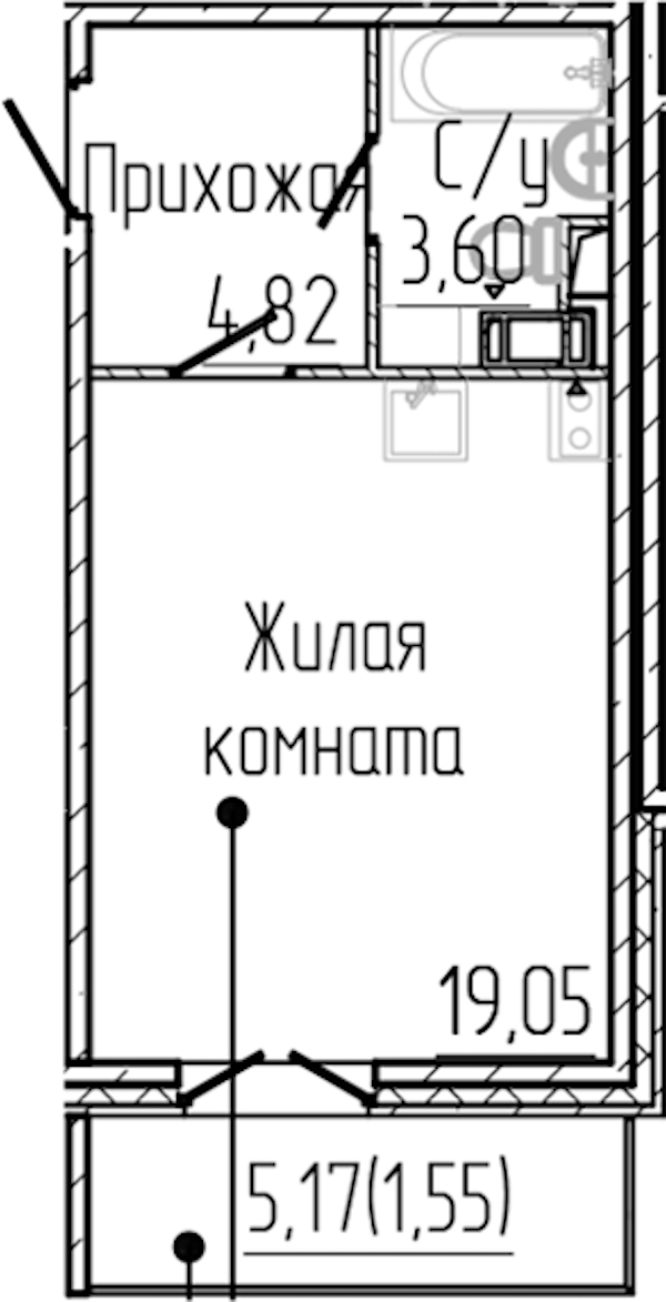Квартира студия 29.02 м², 6/8 эт., ЖК «SERTOLOVO PARK»